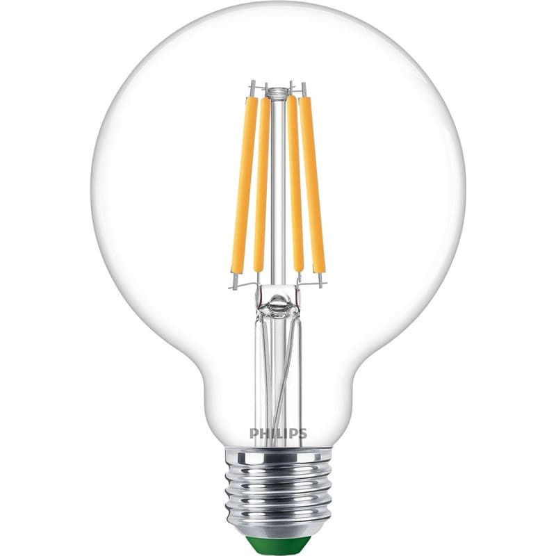 Philips ampoule LED Ultra Efficient Classe A, 60W, format globe, culot E27, blanc chaud 2700K, transparente