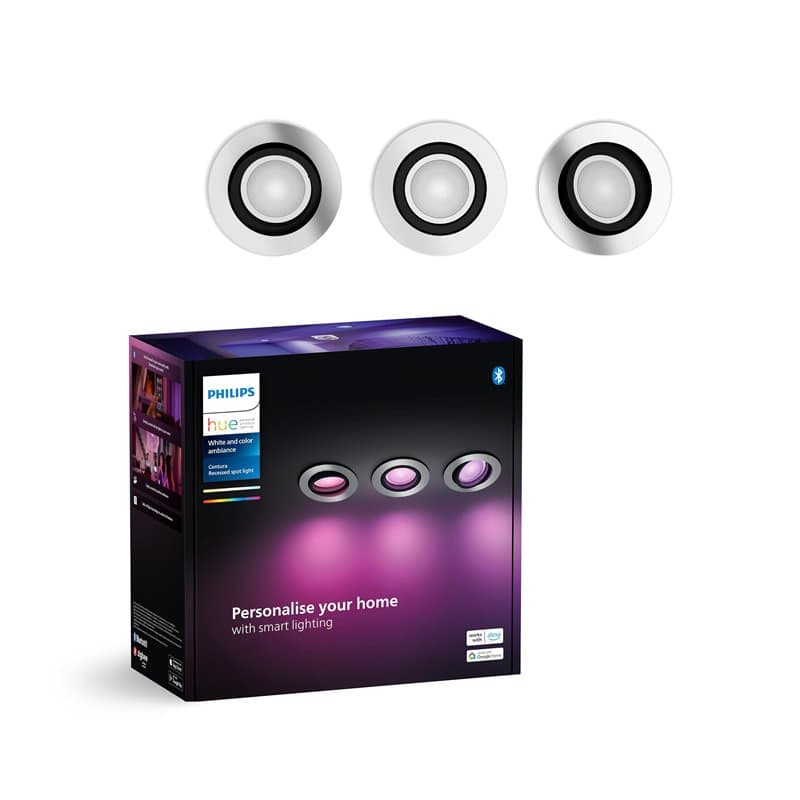 Philips Hue White & Color Ambiance Centura Lot de 3 spots encastrés ronds, plafonniers à intensité variable, contrôle intelligen