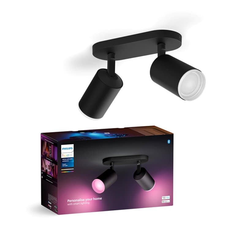 Philips Hue White & Color Ambiance Fugato Spot 2 flg. noir 2x350lm, dimmable, contrôlable par application, compatible avec Amazo