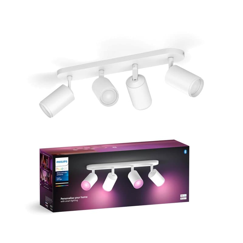 Philips Hue White & Color Ambiance Fugato Spot 4 flg. blanc 4x350lm, réglable, 16 millions de couleurs, contrôlable avec l'app,