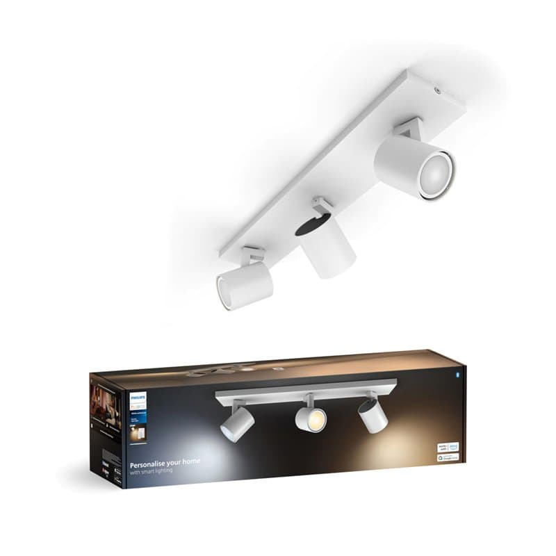 Philips Hue White Ambiance Runner Spot 3 x 5 W GU10, télécommande incluse, Dimmable, Contrôlable via App, Compatible avec Amazon