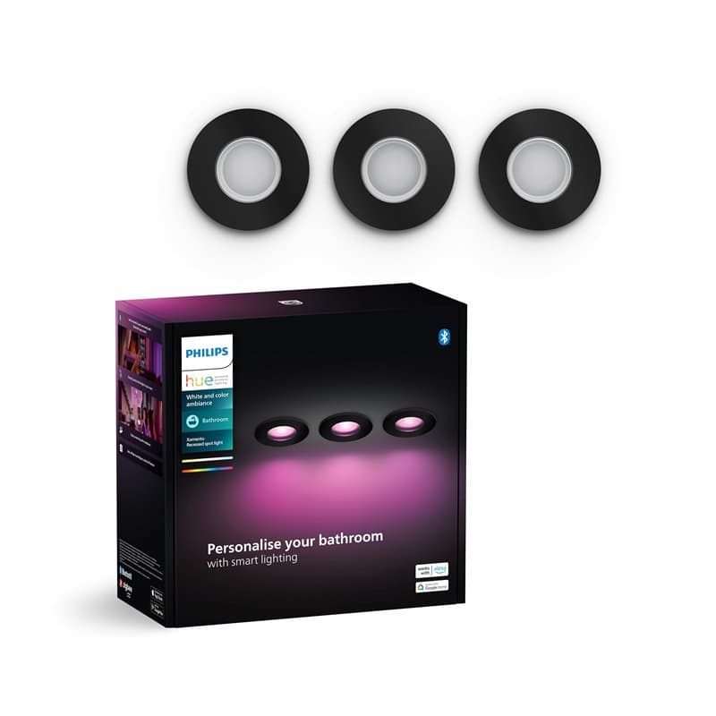 Philips Hue White & Color Ambiance Xamento spots encastrés par 3, lampes de salle de bain à intensité variable, contrôle intelli
