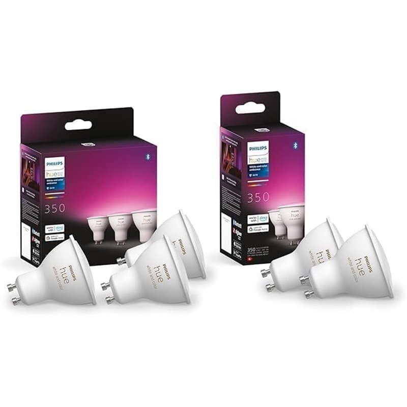 Philips Hue white and color ambiance, lot de 5 ampoules connectées GU10, compatible Bluetooth, fonctionne avec Alexa, Google ass