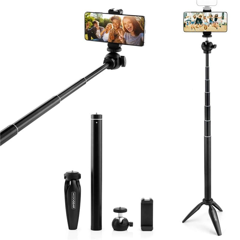 MOJOGEAR Vlog KIT : Mini trépied, Support téléphone & Perche à Selfie Extra Longue - 29 à 162 cm - KIT Streaming/tutoriel/vlog -