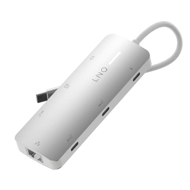 LINQ Connects Hub Multiport 8-en-1 Pro-C avec HDMI 4K, Ethernet et Lecteur de Cartes - 10Gbps - Compatible avec Ordinateurs Port