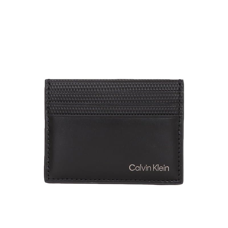 Calvin Klein Porte-cartes en cuir uni pour homme Noir, Noir