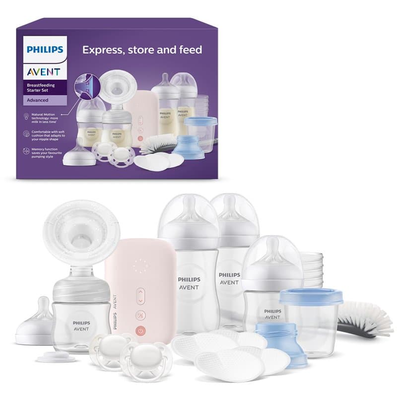 Philips Avent - Coffret cadeau allaitement, tire-lait électrique simple de qualité hospitalière, biberons, sucettes et plus enco
