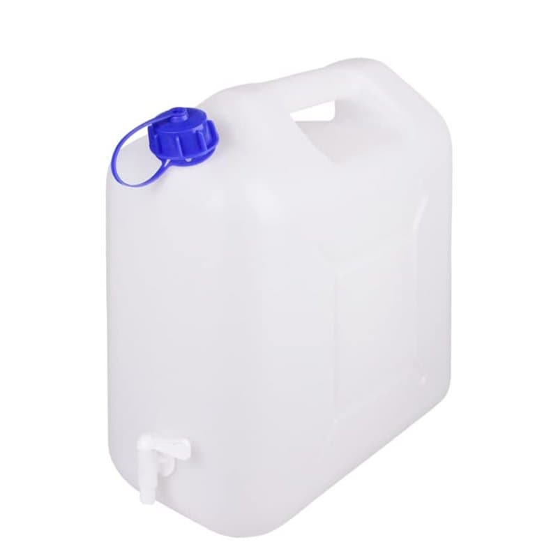 Jerrycanshop Jerrican en plastique (PEHD), 15 l, avec robinet, pour eau et aliments, en plastique (PEHD), sans BPA, naturel