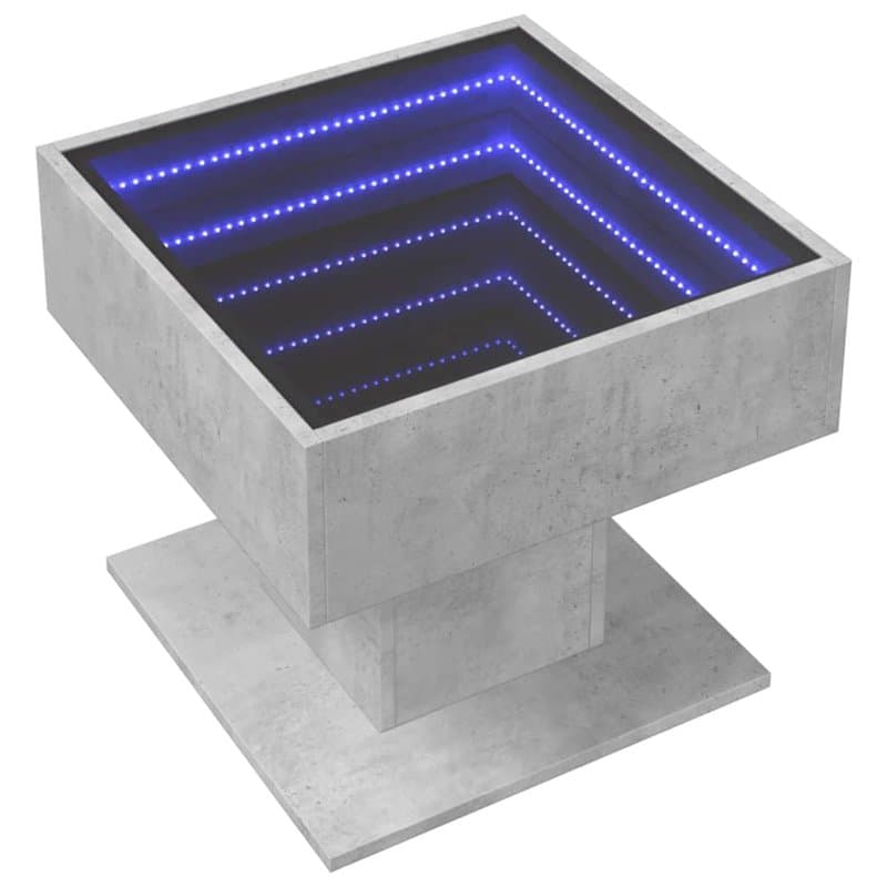 vidaXL Table basse - Miroir LED Infinity - Bois d'ingénierie - Gris béton - 50 x 50 x 45 cm - RVB - Moderne - Pour salon, chambr
