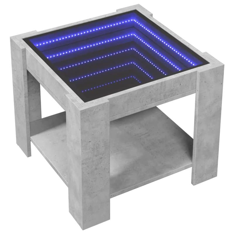vidaXL Table basse LED avec miroir infini LED, table basse pour salon, bois gris béton
