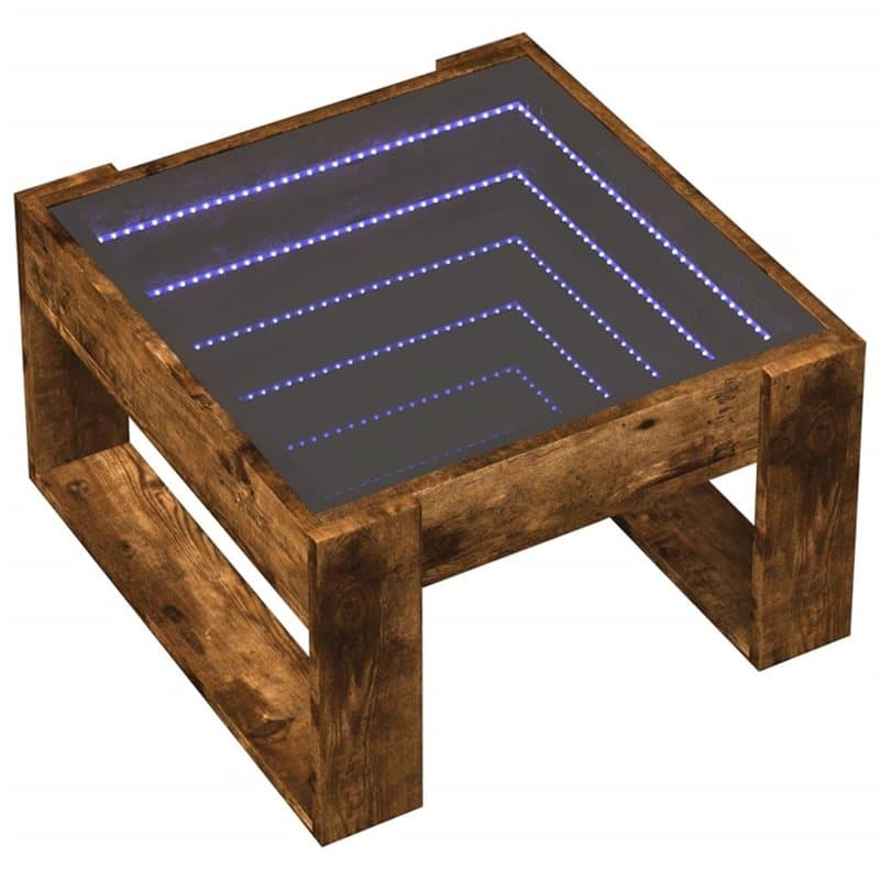 vidaXL Table basse avec miroir LED Infinity - Chêne fumé - Bois d'ingénierie - 50 x 53 x 30 cm - Pour chambre/salon - Lumières R
