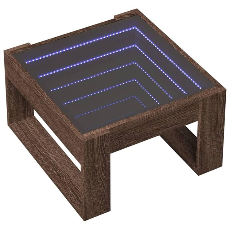 vidaXL Table basse en chêne marron avec miroir LED Infinity – Bois d'ingénierie, lumières RVB, 50 x 53 x 30 cm, décoration de sa