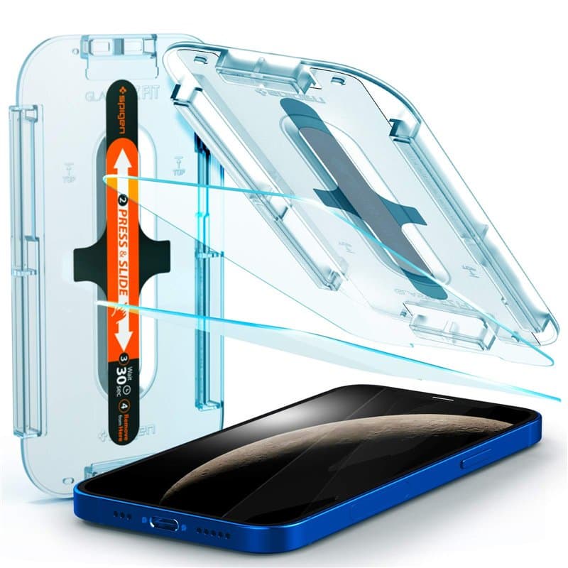 Spigen Glas.TR EZ Fit Verre Trempé Compatible avec iPhone 12, iPhone 12 Pro, 2 Pièces, Résistant aux Rayures, 9H Protection écra