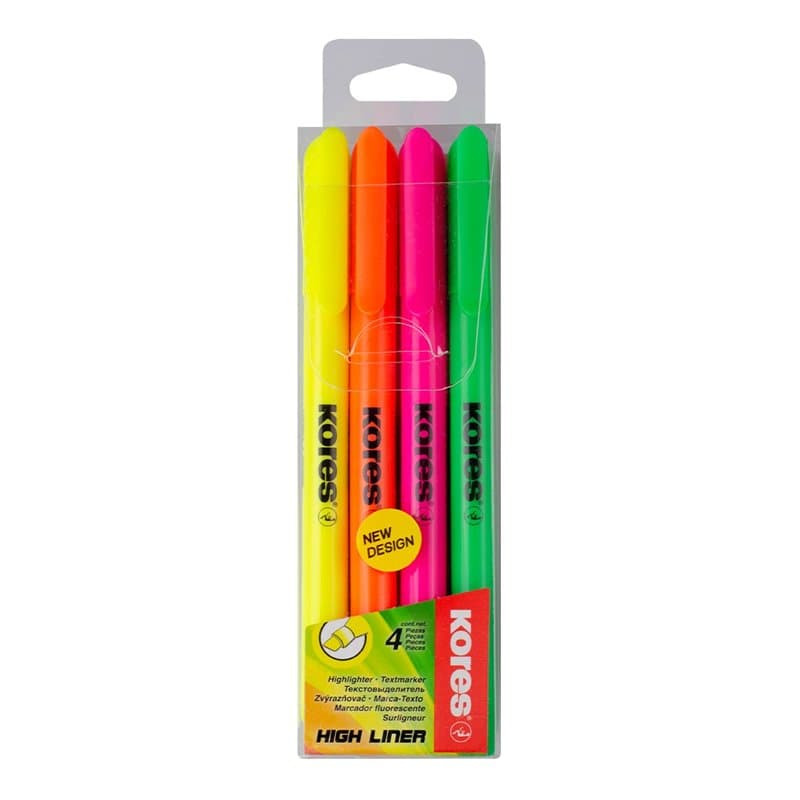 Kores - High Liner : Surligneurs Fins de Couleur Néon, Pointe Biseautée et Encre à Base d'Eau, Fournitures Scolaires et de Burea