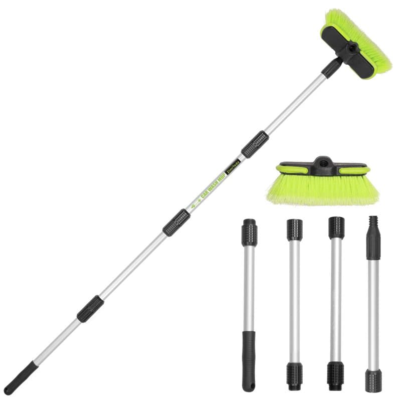 165cm Brosse Lavage Voiture Telescopique Kit Nettoyage Voiture Extérieur Poils Doux Balai de Lavage avec 4 Places Tenues à la Ma