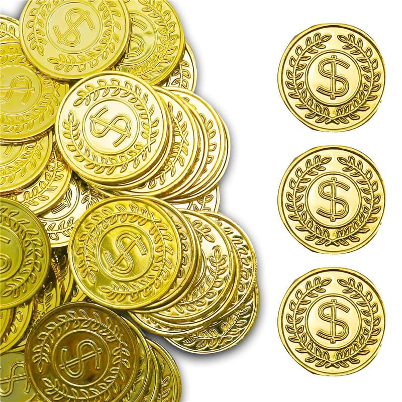 soitzhoc 100 pièces pièces d'or en plastique,pièces jouets pièces d'or jouets pour les chasses au trésor et les cadeaux de fête