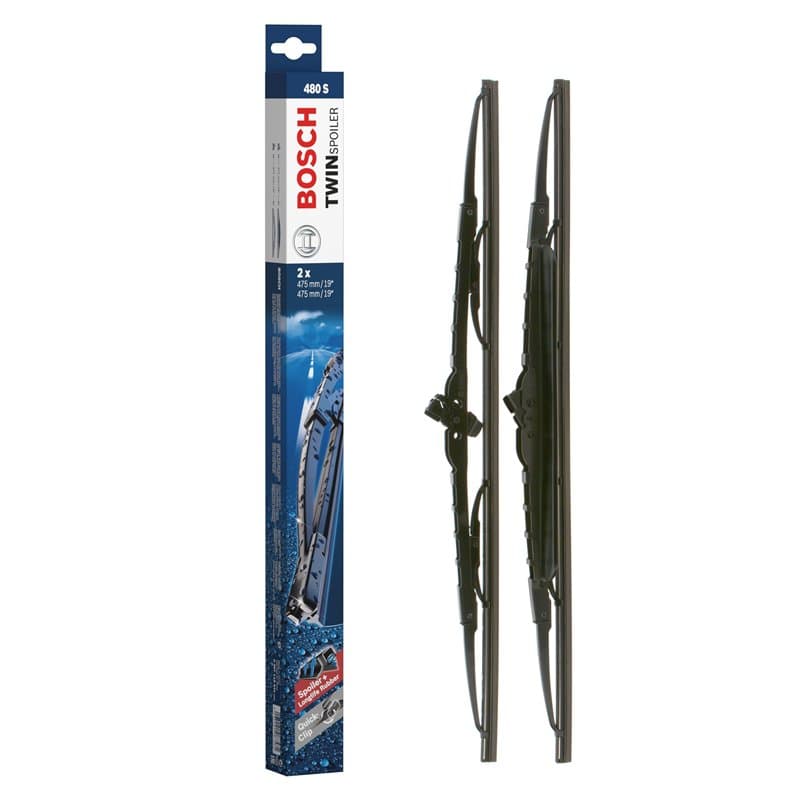 Bosch Balais d'Essuie–Glace Plats Conventionnel Twin Spoiler 480S, Longueur: 475mm/475mm – 1 Paire de Balais avant