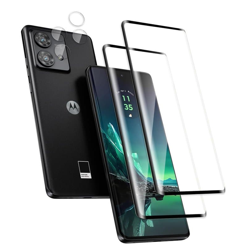 Jinshiweikai Lot de 4, 2 x Verre Trempé pour Motorola Moto Edge 40 Neo et 2 x Protection Ecran Caméra Arrière,3D Incurvé Couvert
