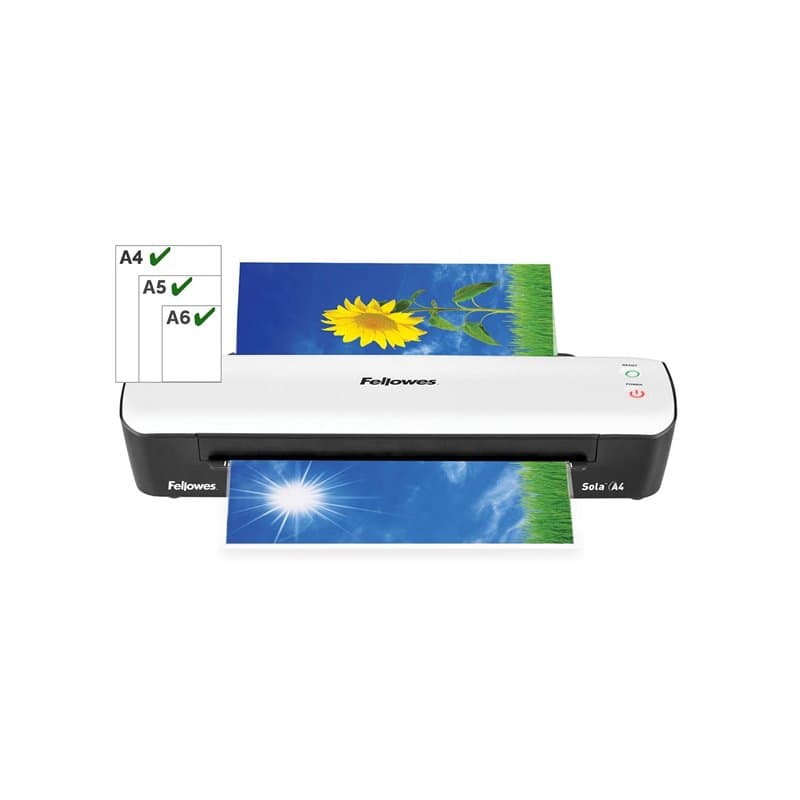 Fellowes Plastifieuse Sola A4, 125 Microns, Fonctions Anti-Bourrage Et Arrêt Automatique, Temps De Chauffe 4 minutes, Pour Poche
