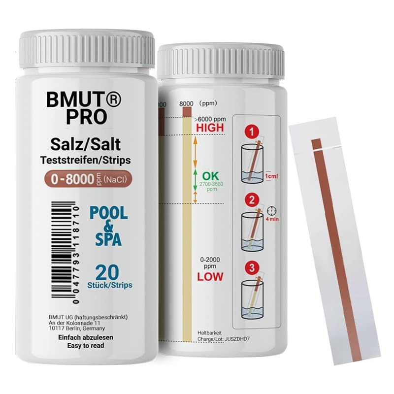 Lot de 20 tests d'eau salée pour piscine et spa, 0 à 8 000 ppm, concentration en chlorure de sodium
