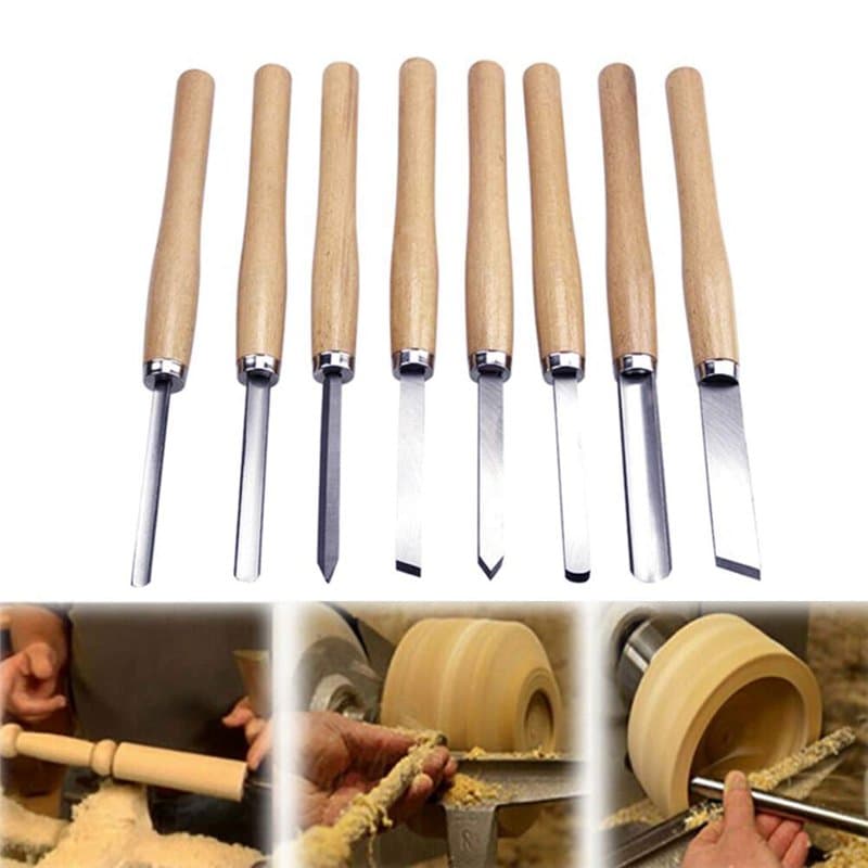 8PCS Outils de Tournage Coffret,Professionnelle Jeu de Ciseaux, jeu de burins de tour à bois antirouille pour les professionnels