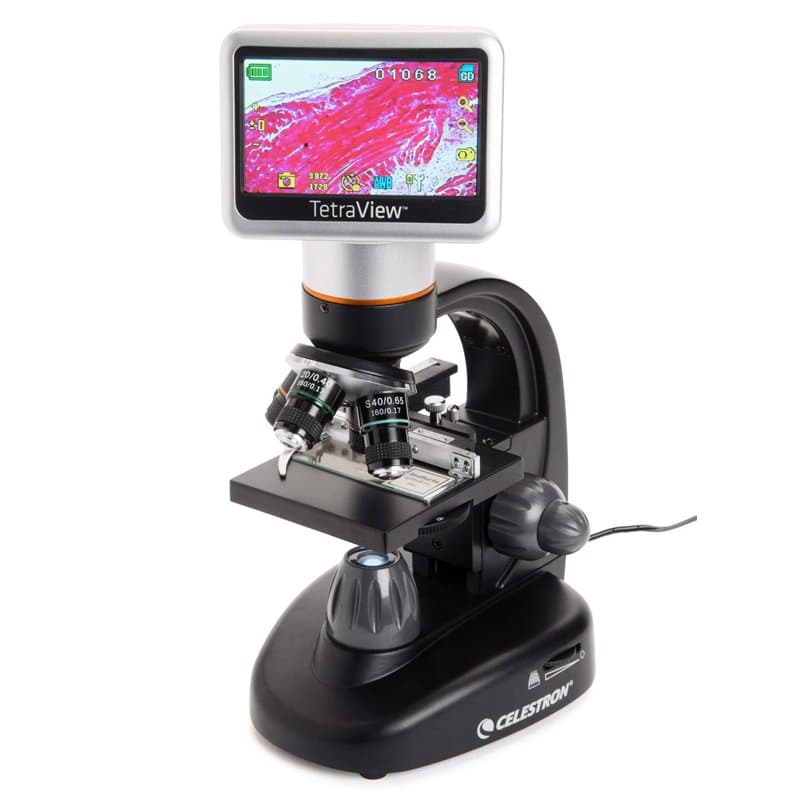 Celestron 44347 Microscope numérique TetraView à écran tactile LCD, grossissement 40x-400x, noir/argenté