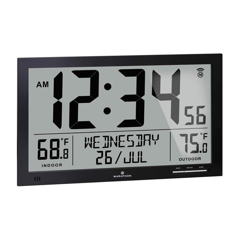 Marathon Denver-Horloge Murale Radio-pilotée-Horloge numérique Grand écran-Calendrier Radio-piloté-Grand Affichage Grands Chiffr