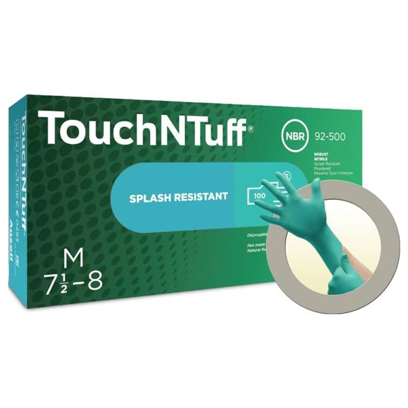 Ansell TouchNTuff 92-500 Gants Jetables en Nitrile, Poudrés, Haute Protection Chimique et Mécanique, Contact Alimentaire, Sécuri