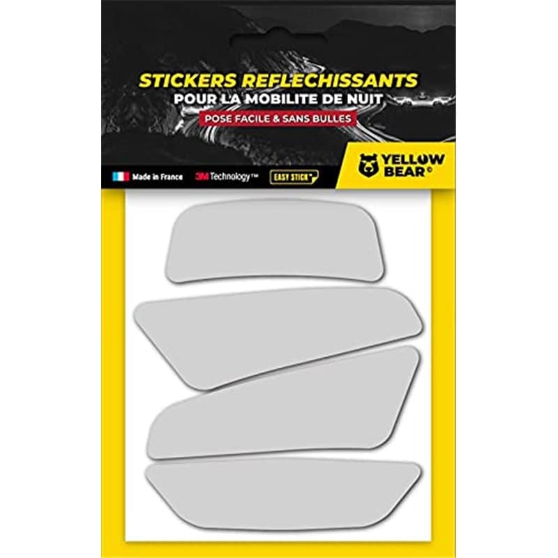 Yellow Bear© Easy Four, Kit 4 Stickers Retro réfléchissants REPOSITIONNABLES, pour Casque Moto, 3MTM Technology, Blanc
