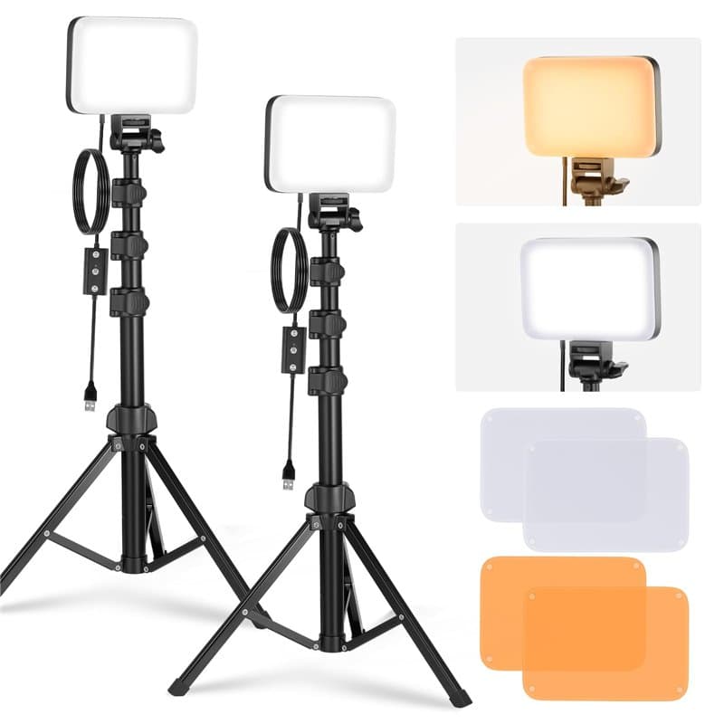 NEEWER BASICS Lot de 2 Panneaux d'éclairage vidéo LED Basiques à intensité Variable avec Supports et filtres, IRC 3200K ~ 5600K,