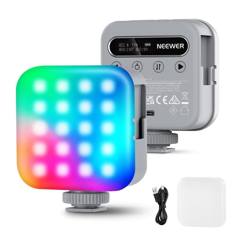 NEEWER Basic Lampe Vidéo RVB Magnétique, Mini Lampe LED RVB 360° CRI96+ 2500-9000K 18 Scènes 3 Sabots Froids et 1/4", 2000mAh Re