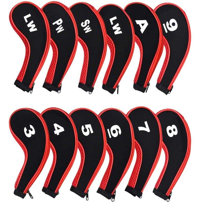 12 Pièces Capuchon de Golf Protection Club Golf Couvre Fer Golf Long Cou Impression de Numéro Couvre Fer Golf avec Fermeture à G