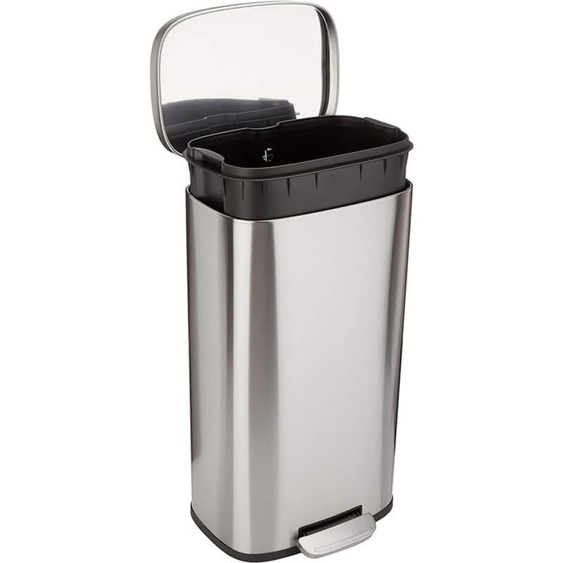 Amazon Basics Poubelle rectangulaire à fermeture douce, 30 l (7.9 gallons), nickel satiné