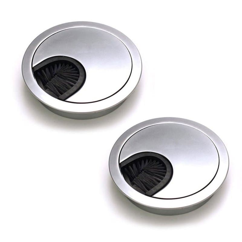Dioxide Lot de 2 Passe Câbles Ronds Encastrables, Fil Métal Acier Brossé Design, Rangements de Câbles pour Table de Bureau Diamè