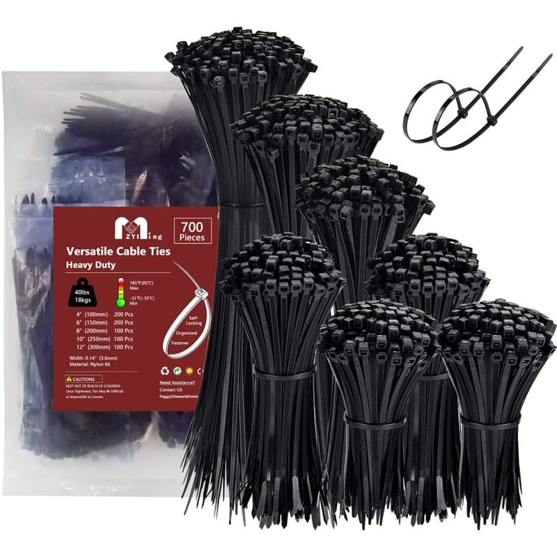 700 Pièces Collier de Serrage Plastique, Rilsan Noir Assortiment Serflex 100/150/200/250/300mm x 3,6mm, Serre Cable Ties Nylon,