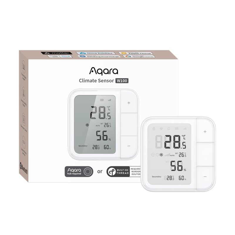 Aqara Thermostat de Pièce sans Fil W100, Thread/Zigbee, Surveillance de la Température & l'humidité, Contrôle à Distance HVAC, 3