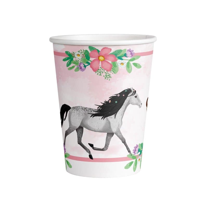 amscan 9909875-66 Lot de 8 gobelets jetables en Papier Motif Chevaux 250 ML, Multicolore
