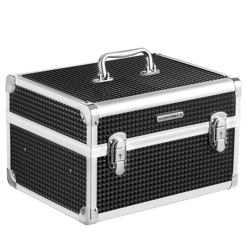 SONGMICS Mallette de Maquillage, Boîte à cosmétique verrouillable, Organisateur de Voyage, pour coiffeurs, maquilleurs, avec Pla