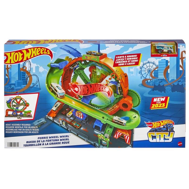 Hot Wheels Coffret Grande Roue City, avec 1 Voiture et Grande Roue activée par Les Enfants avec Effets sonores et Lumineux façon