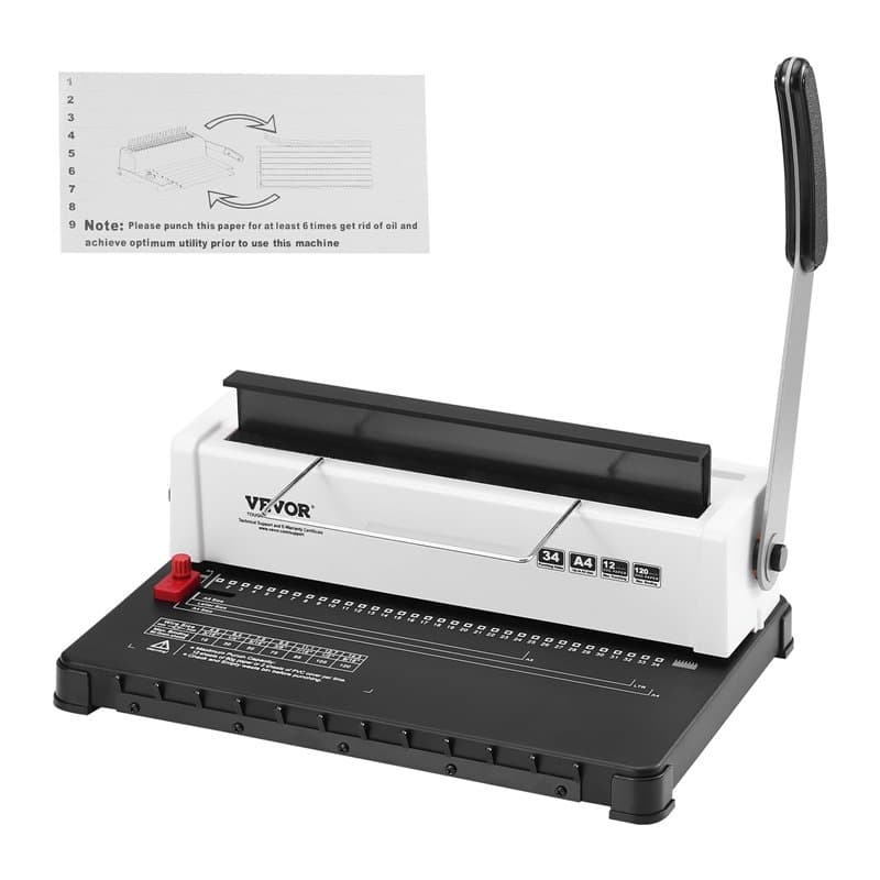 VEVOR Relieuse pour Format Lettre A4 A5, Machine à Relier Spirale Manuelle 34 Trous, 120 Feuilles à la Fois, Perforelieur pour A