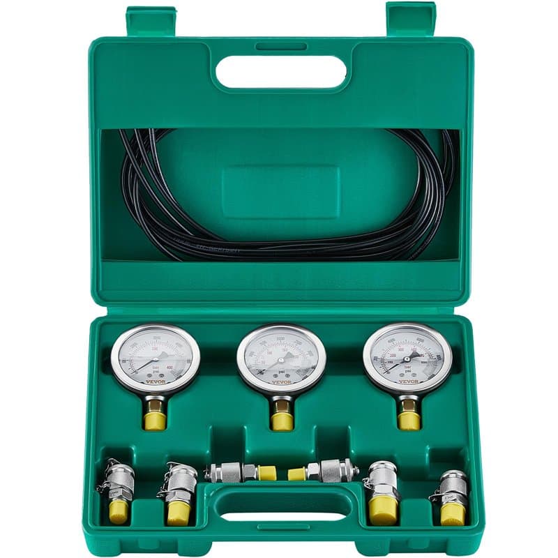 VEVOR Kit de Test de Pression Hydraulique, 250/400/600 bars, 3 Manomètres, 6 Raccords, 3 Tuyaux de Test, Jauge de Test Hydrauliq