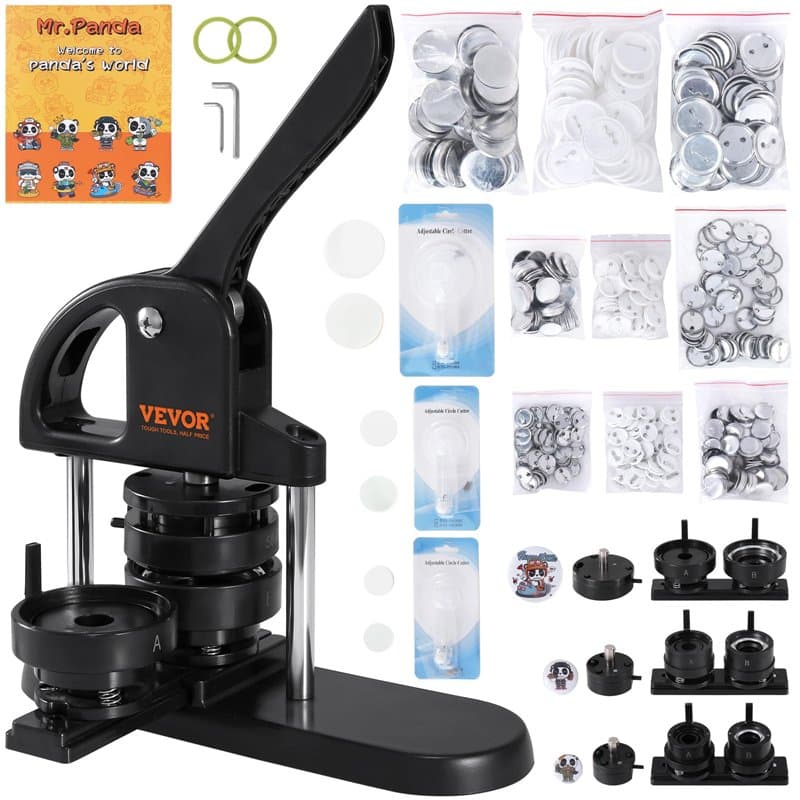 VEVOR Machine à Badges de 25/32/58 mm Presse à Badges avec 300 Kits de Consommables et Livre Magique Panda Machine à Fabriquer d