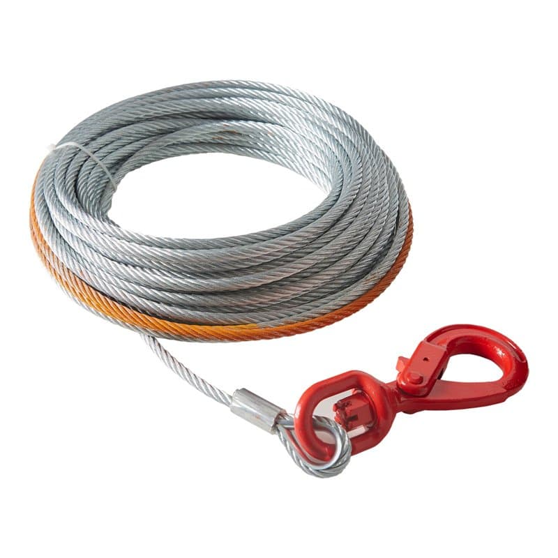 VEVOR Câble de Treuil Métallique 9,5 mm x 30,5 m Corde en Acier Galvanisé Résistance Rupture 67,6 kN avec Crochet Pivotant, Câbl