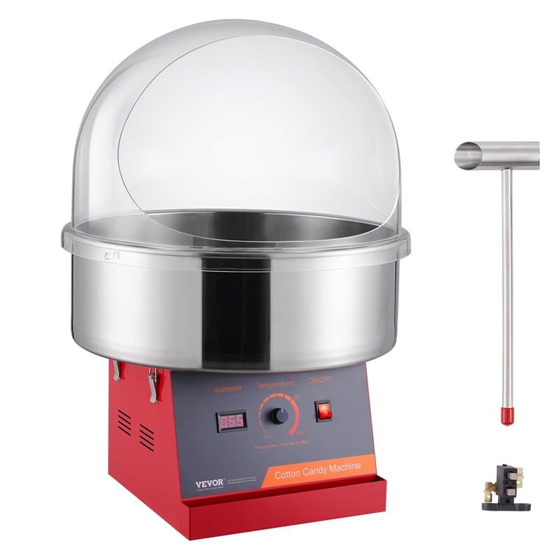 VEVOR Machine à Barbe à Papa 1000 W, Appareil à Barbe à Papa Commercial avec Couvercle Rouge, Bol en Acier Inoxydable, Cuillère