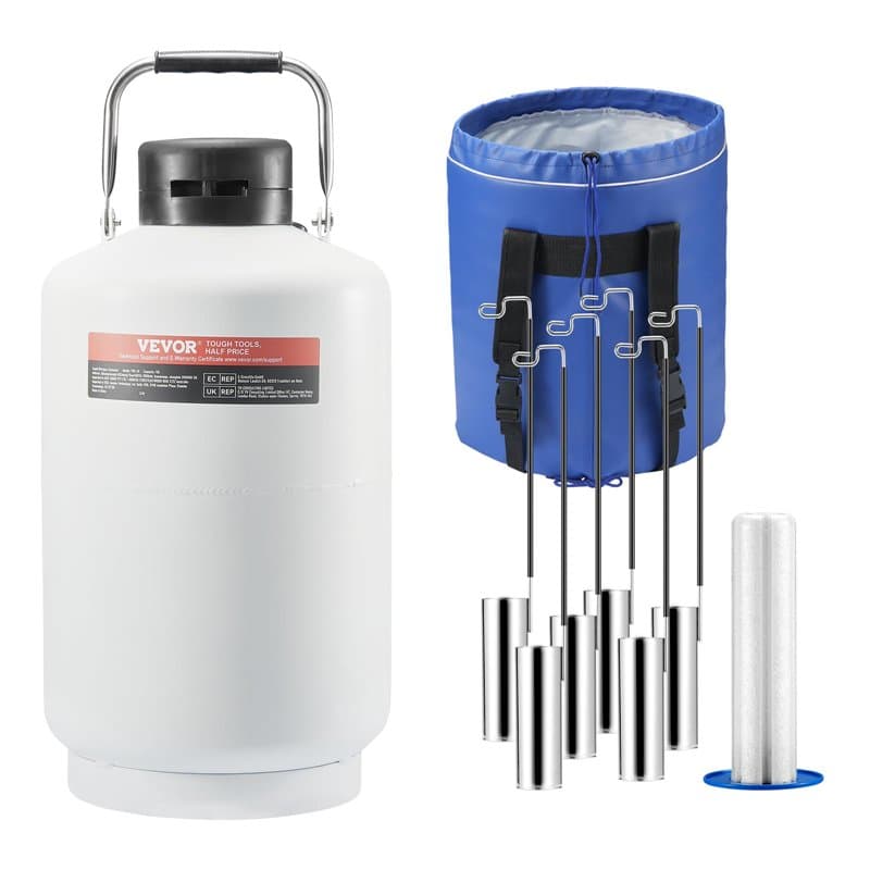 VEVOR Réservoir d'Azote Liquide 10 L, Conteneur d'Azote Liquide en Alu, Dewar de Stockage de LN2, 6 Bidons, avec Sac de Transpor