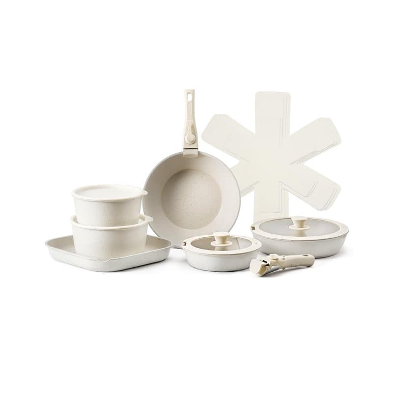 VEVOR Batterie de cuisine, 17 pcs, ensemble de casseroles et poêles à induction avec revêtement anti-adhésif, poignée amovible e
