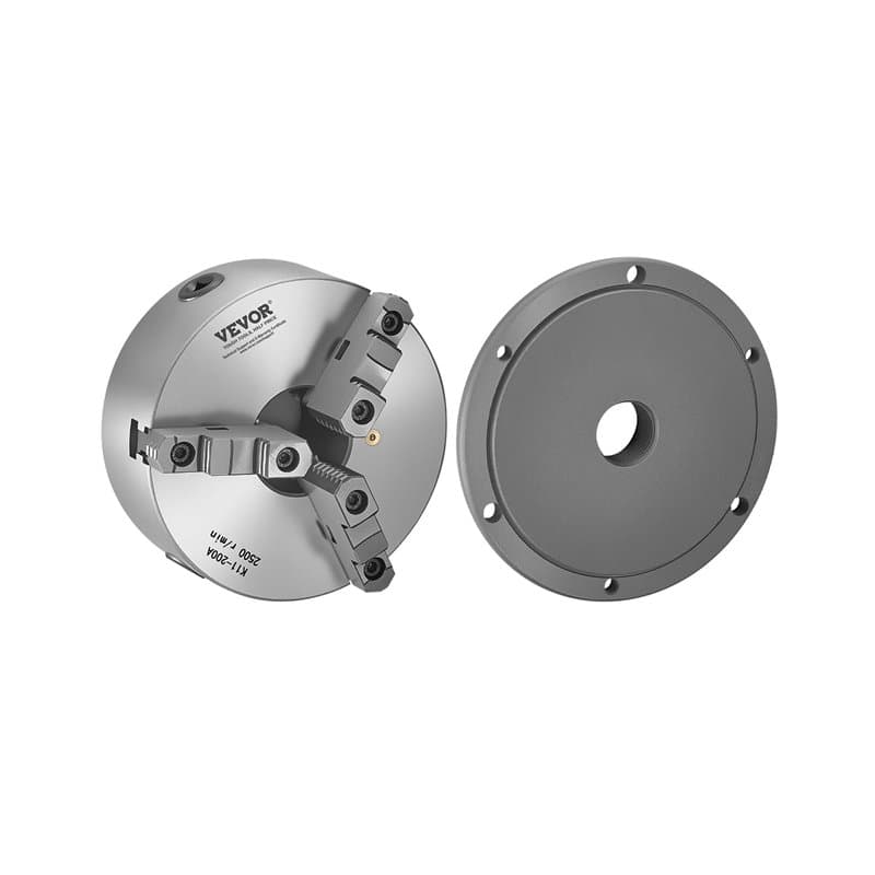 VEVOR Mandrin de Tour à 3 Mâchoires, 200 mm, Mandrin Auto-centrage avec Plaque Support Adaptateur Filetée, Plage de Serrage 4-20