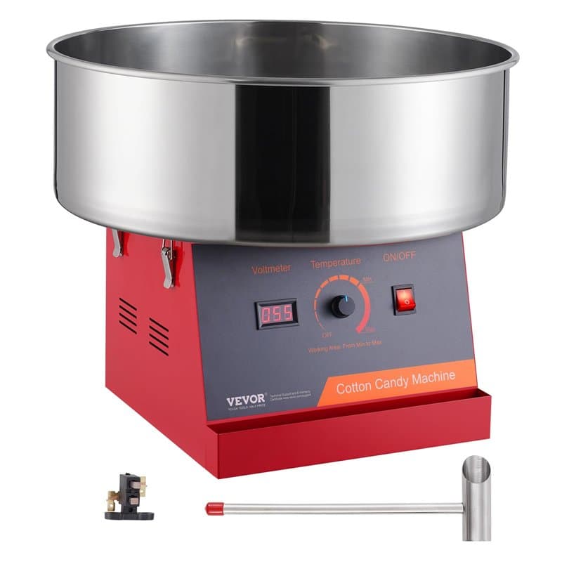 VEVOR Machine à barbe à papa électrique, 1000 W, appareil à barbe à papa commercial avec bol en acier inox et cuillère à sucre,