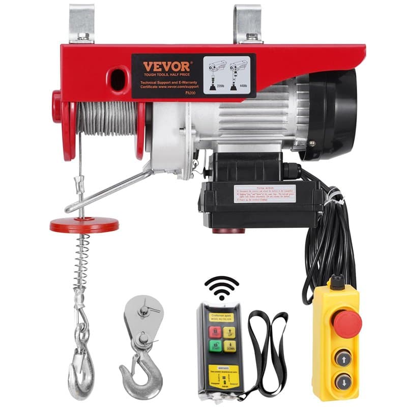 VEVOR Palan Électrique, Charge Double Câble 200 kg, Télécommande Filaire 4,2 m et Sans Fil 100 m, Hauteur Levage Câble Simple 12