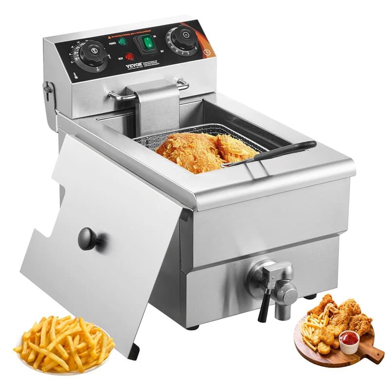 VEVOR Friteuse commerciale 3000 W, friteuses à bain d'huile électrique avec panier, en acier inox, 9 L, avec contrôle du temps e